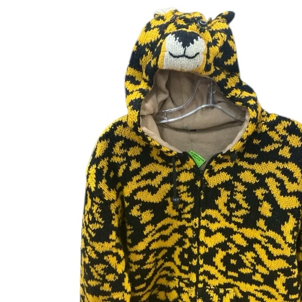 Yellow and Black Patterned Jacket with hoodie 100 % Wool UNIQUE - Picture 7 of 13